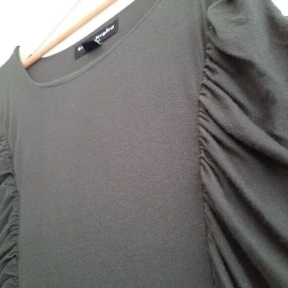 BIANCA NYGÅRD / Soft Bodycon Midi Dress Ruched Stretch Olive Green Sz 14 - Picture 4 of 9